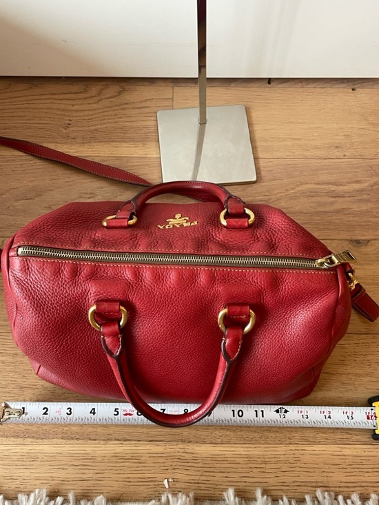 Prada Red Pebbled Leather Shoulder Bag with Gold Hardware - Picture 13 of 16